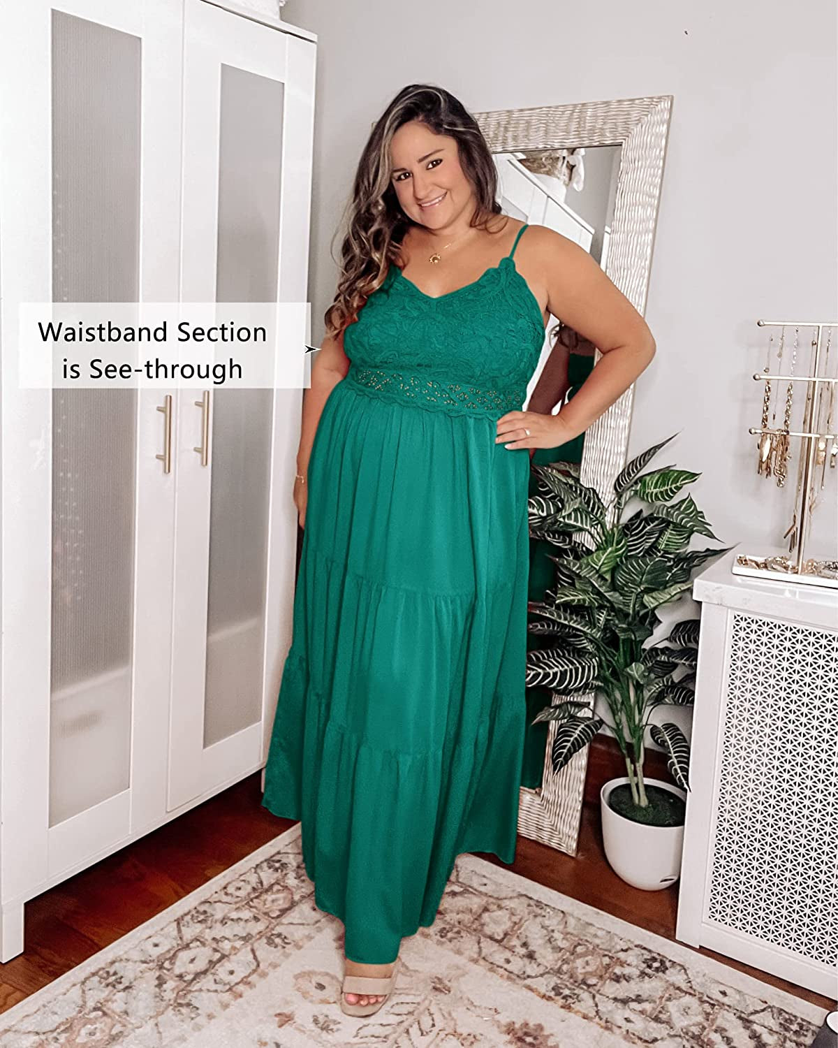 Women'S Beach Crochet Lace Maxi Dress Solid Color Summer Vacation Spaghetti Strap Long Dress 2023