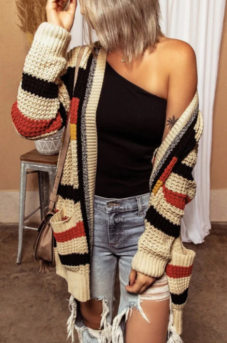 Autumn And Winter New Loose V-neck Long-sleeved Sweater Cardigan