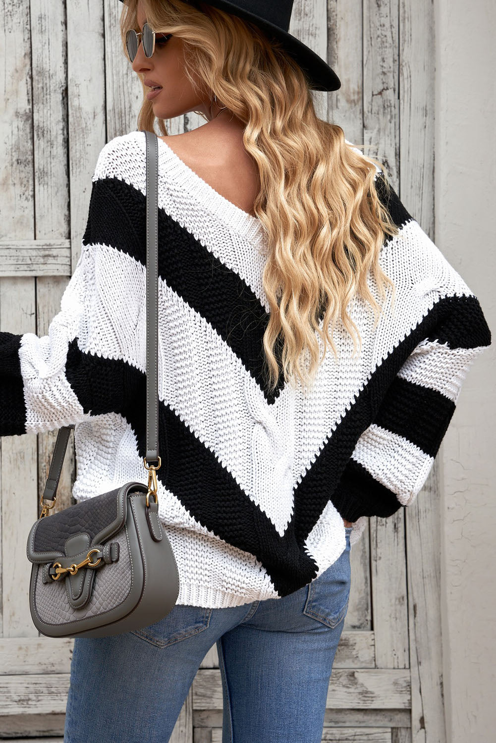Color Block Drop Shoulder Oversize Sweater