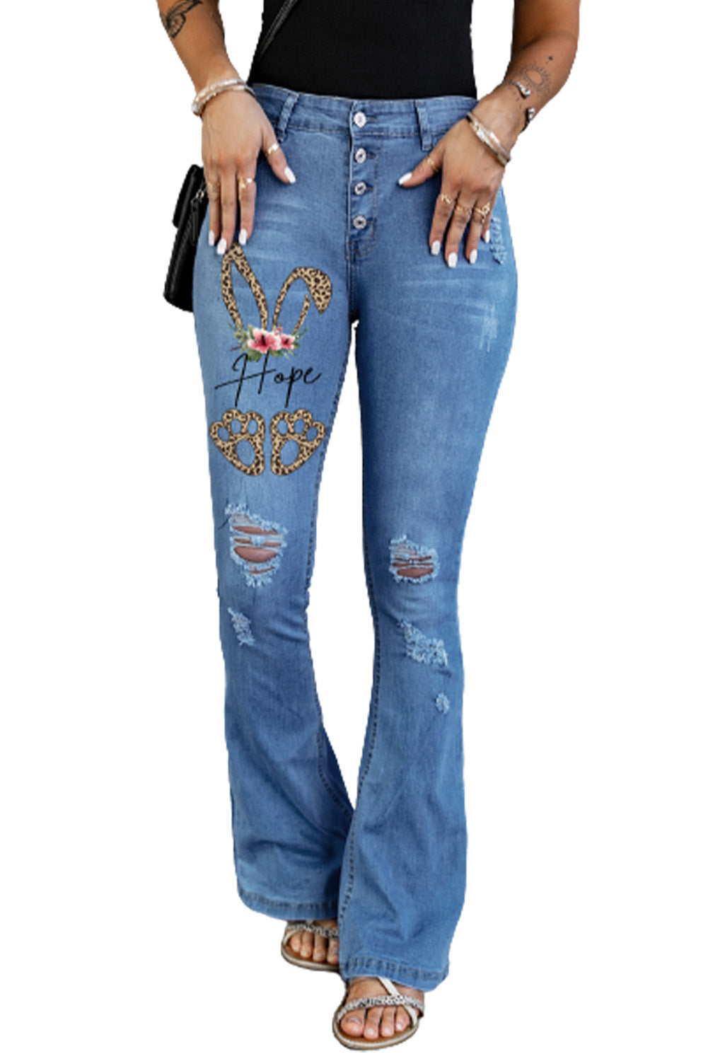 Dark Blue Mid Rise Button Front Flare Denim