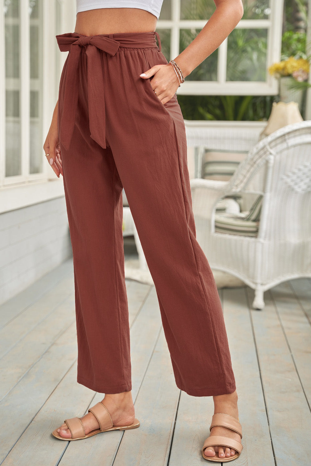 Elastic Waist Drawstring Wide Leg Pants