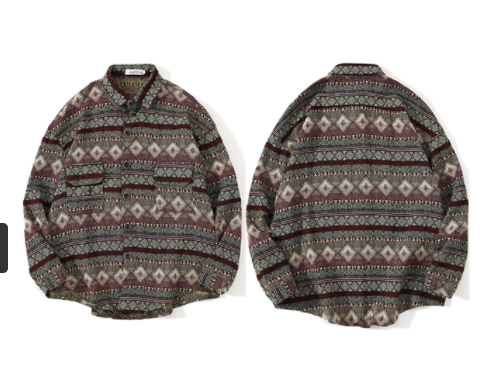 Retro ethnic brushed shirt