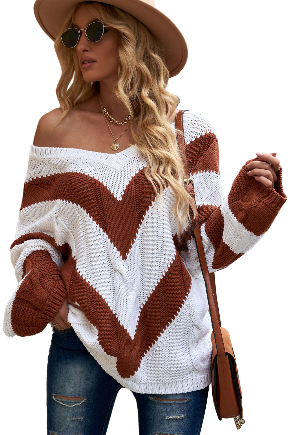 Color Block Drop Shoulder Oversize Sweater