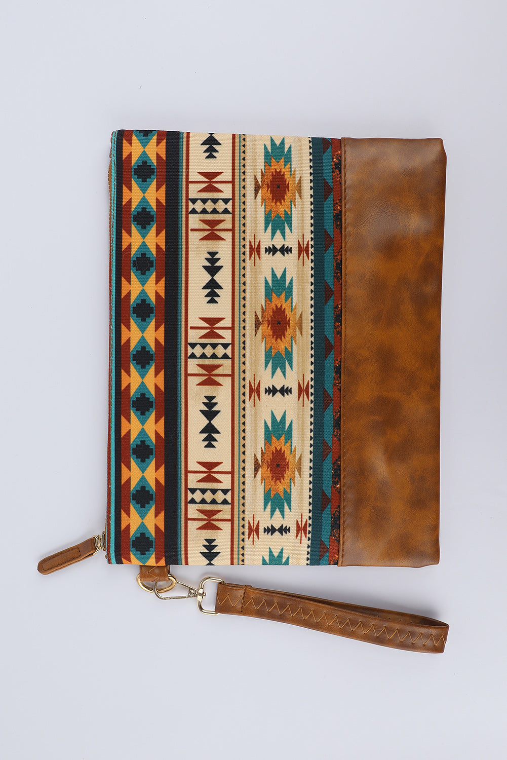 Multicolor Western Aztec Print Zipper PU Leather Clutch