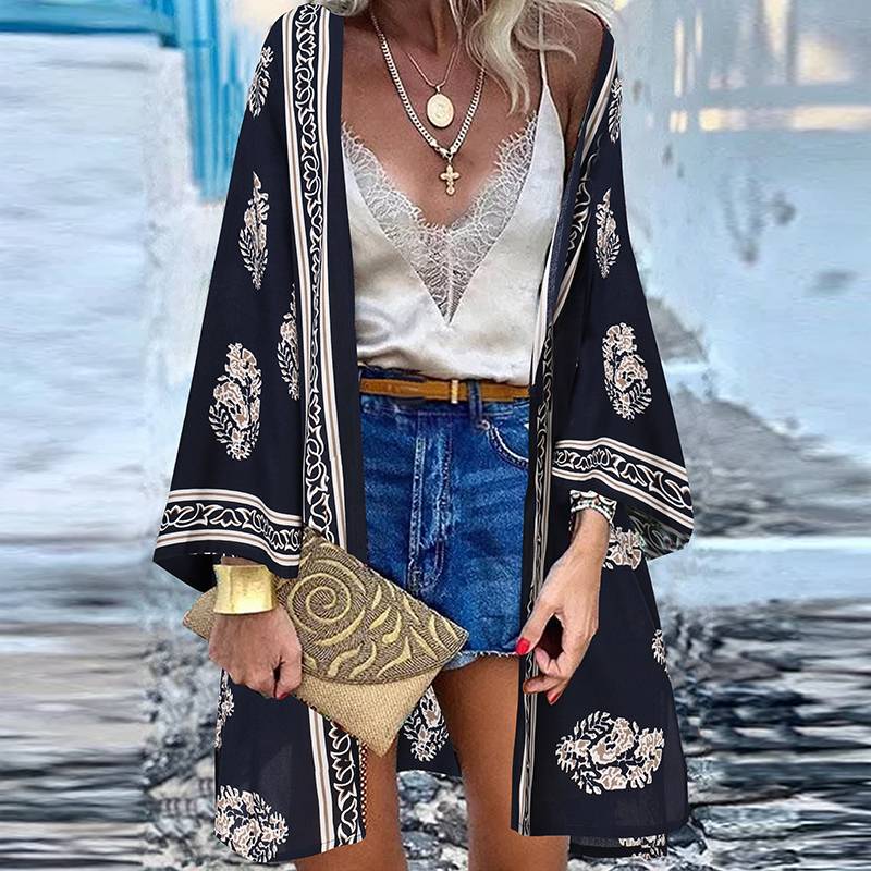 Boho Casual Print Plus Size Cape Shirt