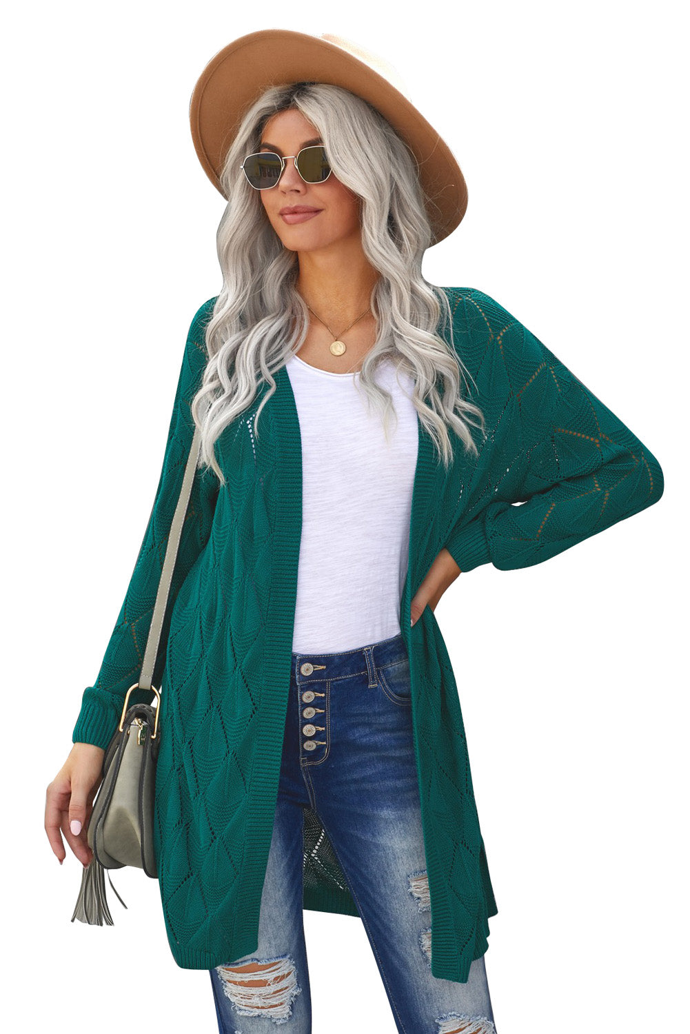 Bubble Sleeve Side Slit Knit Cardigan